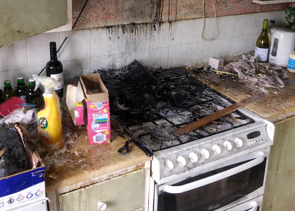 Visible damage from water used to extinguish fire